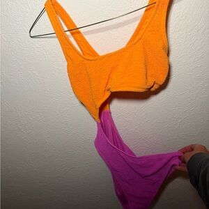 Wild Fable Vibrant Orange and Purple One-Piece Swimsuit